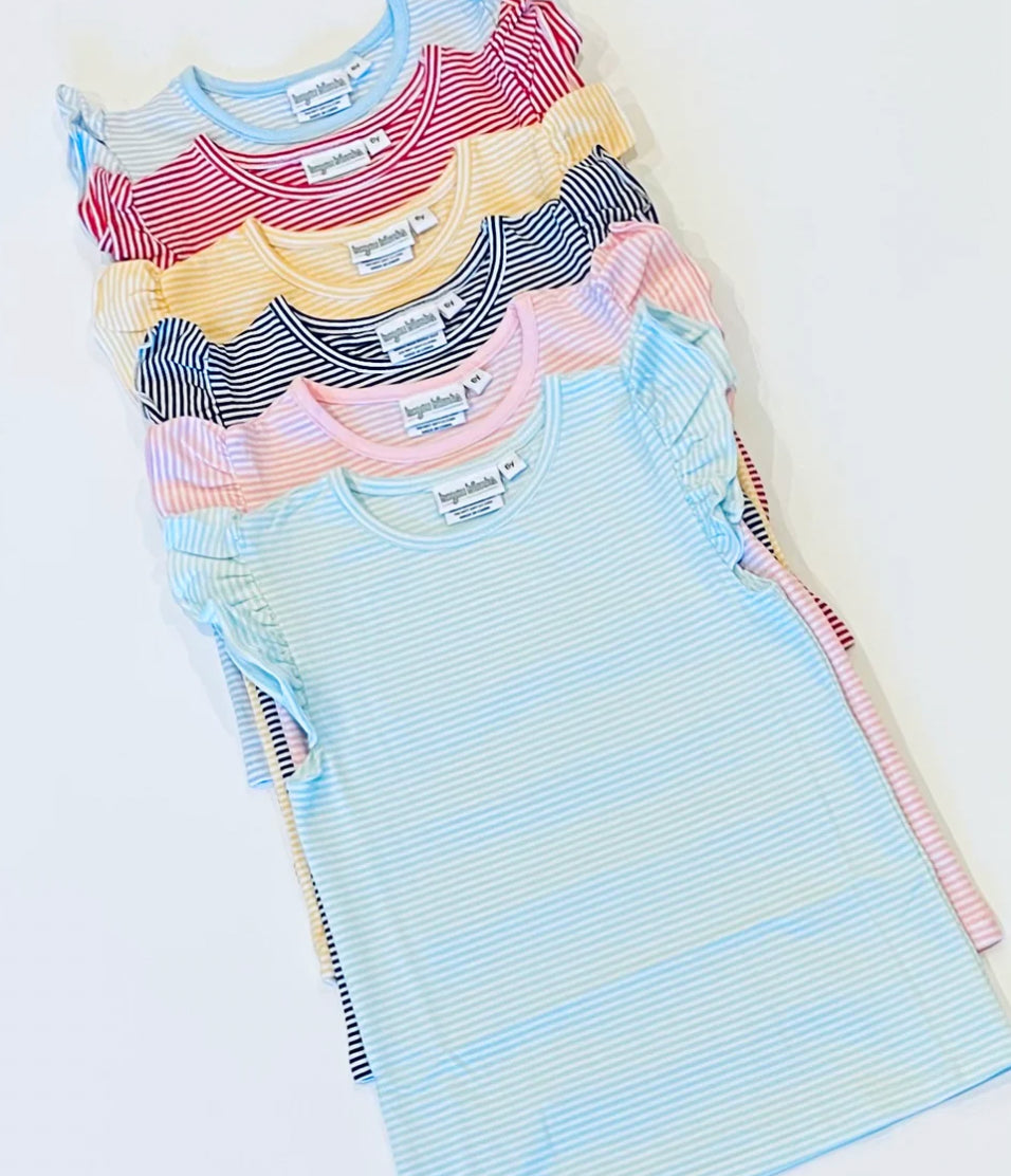 Girls Striped Flutter Sleeve T-shirt