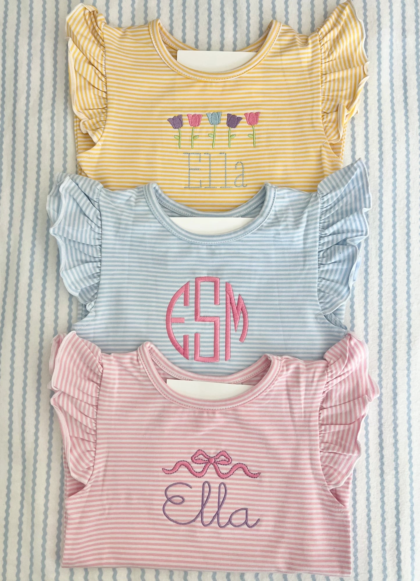 Girls Striped Flutter Sleeve T-shirt