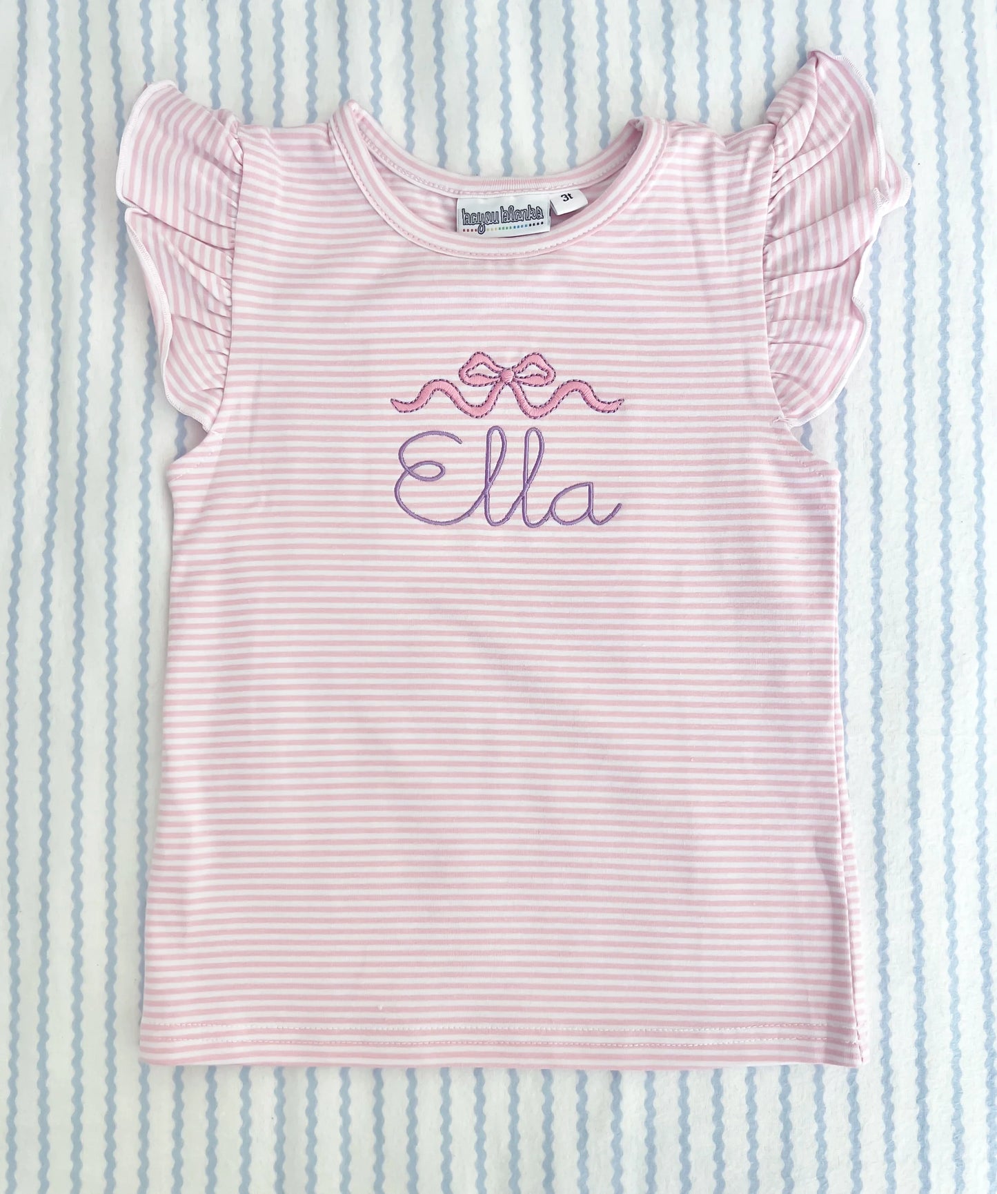 Girls Striped Flutter Sleeve T-shirt